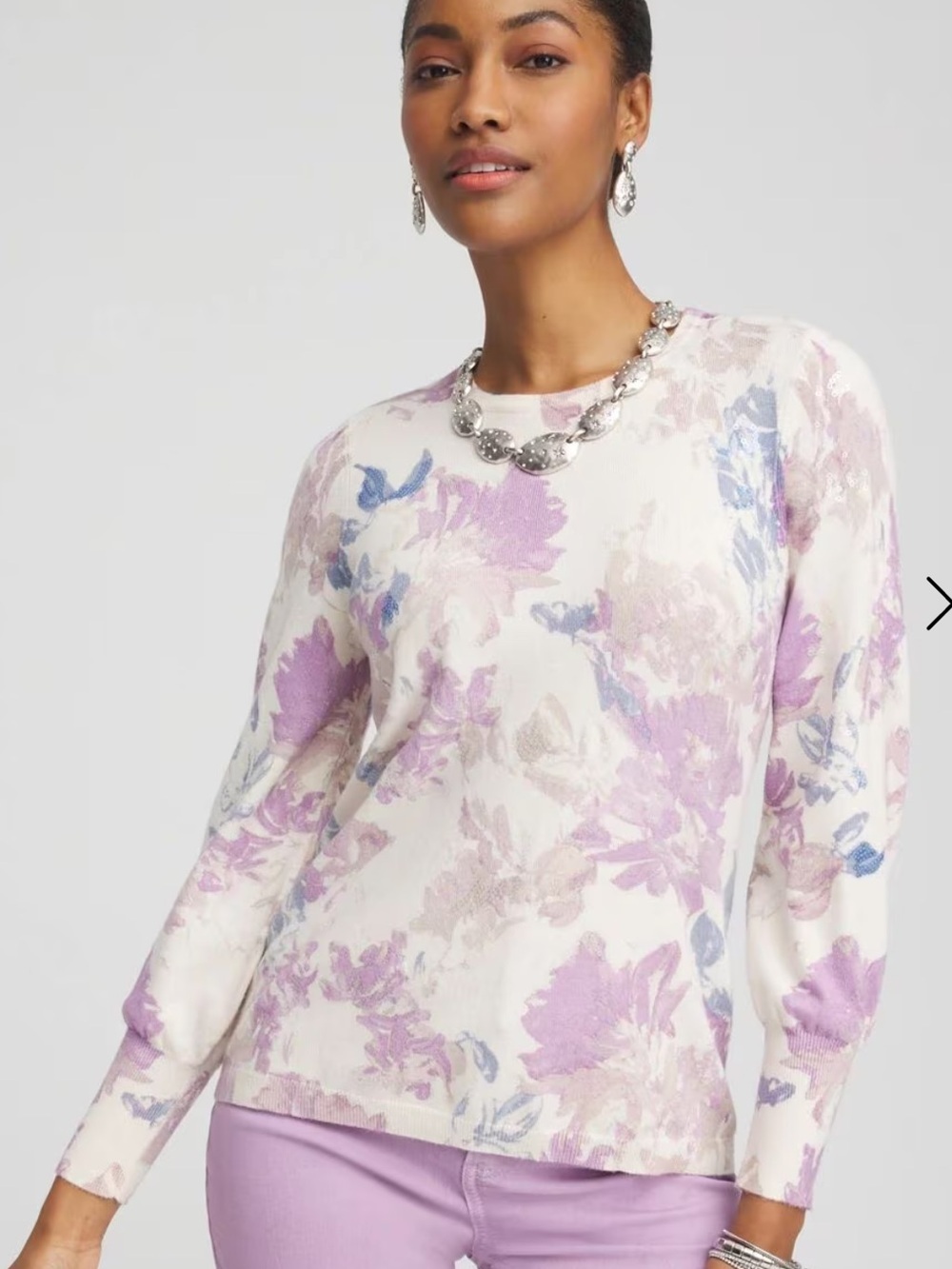 Chico's Watercolor Floral Sequin Pullover
Sweater Lavender Cream Size Medium